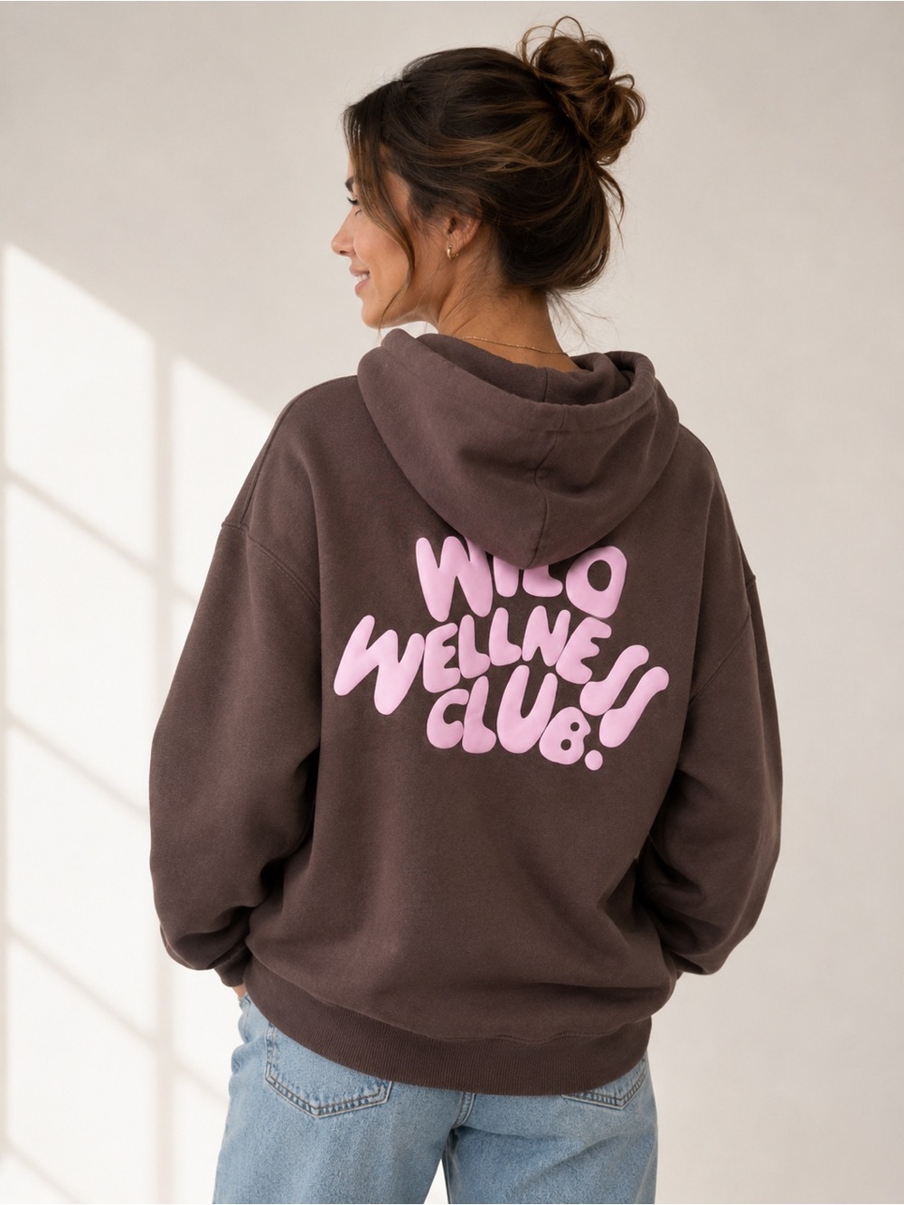Wilo The Label Brown Hoodie Small Wellness Club Graphic Sweatshirt Oversized NWT